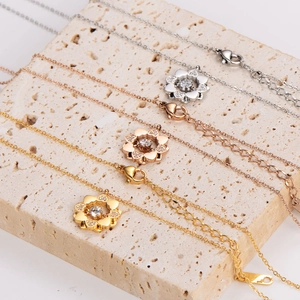 Three-color stainless steel clover heart necklaces with sparkling zircons