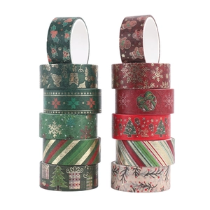 Set dettagliato di 12 nastri washi natalizi con lamina d'oro e motivi festivi