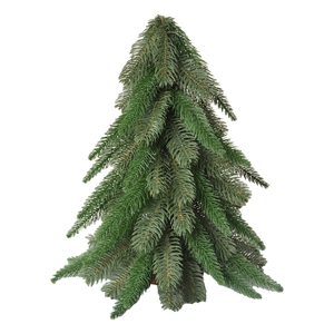 Mini green flocked Christmas tree with snowy needles for desktop festive window decoration