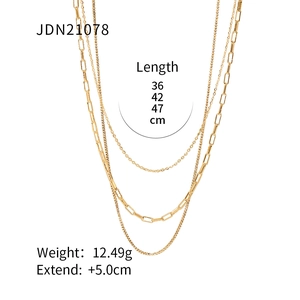 Three-layer 18K gold plated stainless steel necklace featuring a paperclip and box chain