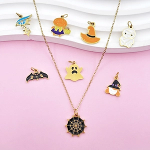 Collier doré en acier inoxydable pour Halloween avec pendentifs fantôme et citrouille