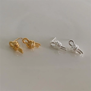 Minimalist 925 sterling silver knotted stud earrings in gold and silver finishes