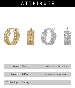 Detailed view of hollow chain pattern 925 silver stud earrings in gold and silver finish