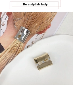 U-shaped metal hair pin with pearls for ponytail, showing gold and silver finishes