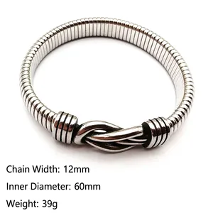 Polished stainless steel 12mm knot bangle with 60mm inner diameter flexible chain