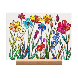 Detailed view of 3D acrylic flower decor with a natural wooden base on white background