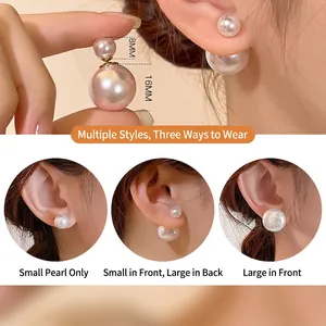 Double-sided pearl earrings with 8mm and 16mm spheres featuring versatile wearing styles