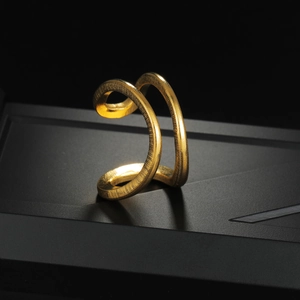 Dramatic textured gold double ring minimalist geometric titanium steel jewelry