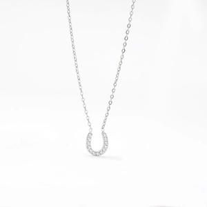 Minimalist silver titanium steel U-shaped horseshoe necklace with micro-pave crystals