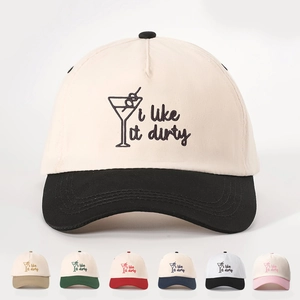 Baseball Cap Retro Two Tone Embroidery I Like It Dirty Martini Glass Pattern Polyester Casual Adjustable Sun Hat