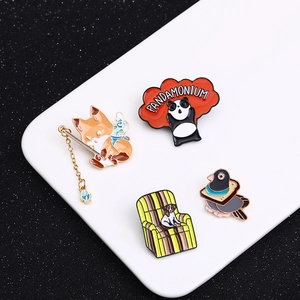 Creative Cartoon Animal Enamel Pin Brooch Alloy Panda Fox Dog Pigeon Design Clothing Accessories Jewelry Backpack Badge