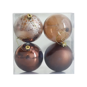 Set de 4 boules de Noël en bronze et or avec différentes textures pour sapin de Noël