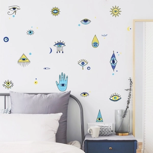 Mystic evil eye and hand of Fatima vinyl wall decals set for bedroom decor
