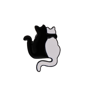 Cute black and white hugging cats metal pin badge for bags and accessories