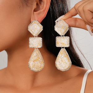 Boucles Oreilles Pendantes Géométriques Résine Avec Tige Argent Sterling 925 Alliage Rétro Trois Niveaux Goutte Eau Femmes