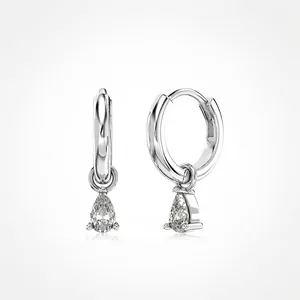 Pear Cut Cubic Zirconia Drop Earrings 925 Sterling Silver Huggie Hoop Minimalist Elegant Jewelry For Women
