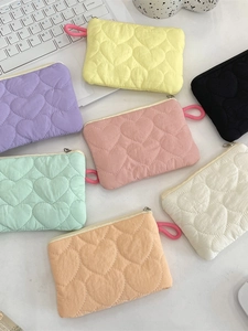 Mini quilted heart coin pouches in 7 macaron colors for lipstick and makeup storage