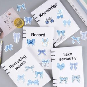 50 pieces of blue cartoon ribbon bow stickers for DIY scrapbooking and laptop decor