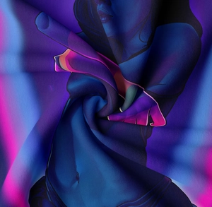 Detailed macro shot of modern art tapestry fabric showing fine texture and spiral folds