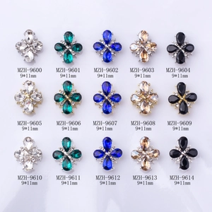 Cross flower alloy nail art charms with sparkling crystals in 15 different colors 9x11mm