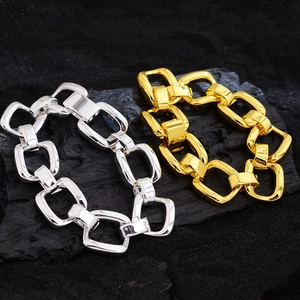Minimalist geometric square link chain bracelet in gold and silver finishes