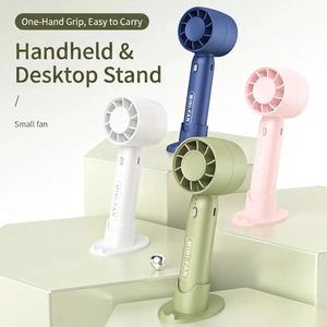 Handheld Mini Fan USB Rechargeable Portable Plastic Turbo Cooling Personal Fan With Desktop Phone Holder Base For Travel