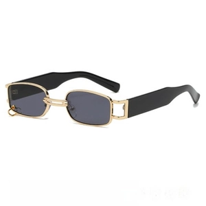 Detail view of retro rectangular sunglasses showcasing four different color frame options