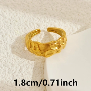 Adjustable 18k gold plated stainless steel open ring with hammered texture finish
