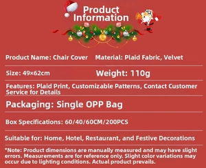 Detailed technical specifications for red and black plaid Christmas chair covers 49x62cm