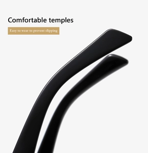 Detail of ergonomic curved temple tips on black square sunglasses for comfort and anti-slip
