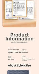 Detailed view of the square silicone drainage mat with TUV quality certification report