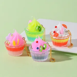Miniature Simulation Dessert Cup Pendant Realistic Sundae Cream Fruit Resin Keychain Decoration For Bag Accessories