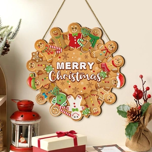 Panneau Suspendu Bonhomme De Pain D Epice En Bois Joyeux Noel Plaque De Porte Bienvenue Deco Murale Fete Noel
