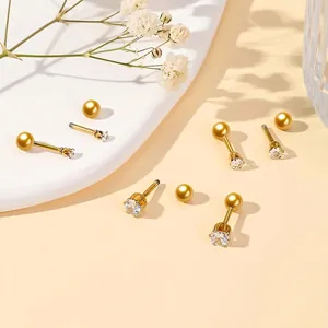 Gold plated 316 stainless steel stud earrings with AAA cubic zirconia and screw ball backs