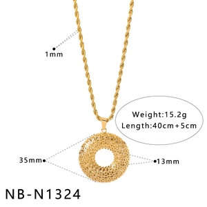 Detailed spec view of a gold hollow round pendant necklace with twisted chain dimensions