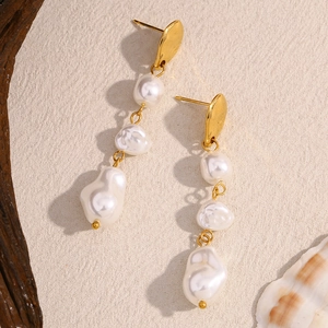 Baroque Imitation Artificial Pearl Dangle Earrings Stainless Steel 18K Gold Plated French Style Irregular Drop Jewelry For Women