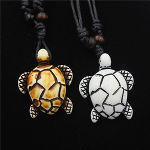 Sea Turtle Pendant Necklace Resin Bone Imitation Tribal Beach Style Braided Rope Wood Beads Ethnic Jewelry For Men Women