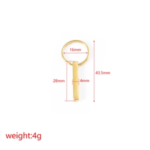 Polished gold rectangular bar keychain with dimensions 4x28mm on white background