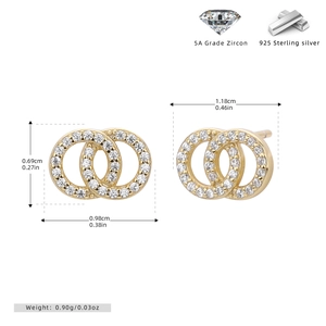 Detail of 925 sterling silver interlocking hoop earrings with micro-set 5A zircons