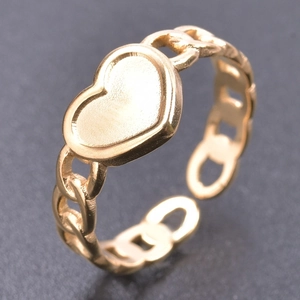 Detailed view of adjustable gold-plated heart ring with hollow chain band design