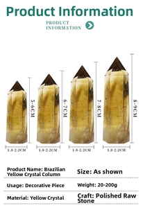 Size chart showing dimensions for Brazilian citrine crystal columns from 5cm to 9cm height