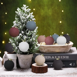 8cm textured cement Christmas balls in various colors with golden loops for tree decoration