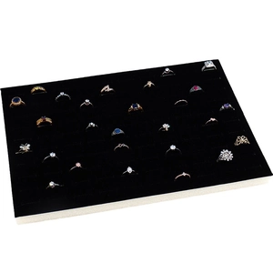 Black velvet jewelry tray with 100 slots for ring and earring storage and display