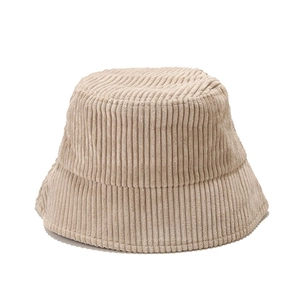 Classic beige corduroy bucket hat for women and men, stylish minimalist retro sun cap