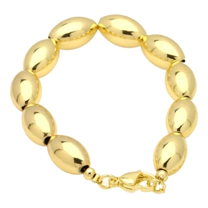 18k gold plated bracelet with polished oval beads and lobster clasp for women