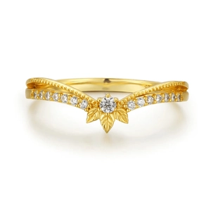 S925 Sterling Silver Double Layer V-Shape Pave Rhinestone Leaf Ring For Women Minimalist Fashion Western Style Finger Jewelry