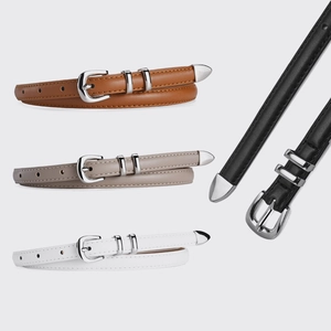 Women Thin Belt PU Leather Alloy Silver Needle Buckle Adjustable Waistband Minimalist Fashion Accessory Jeans Dress