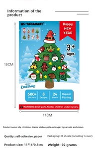 Detailed size specifications for 24-piece DIY Christmas cartoon sticker sets for kids