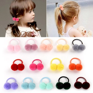Cute Double Pom Pom Hair Ties Plush Faux Fur Hair Ropes High Elasticity Hair Bands For Kids Girls Toddler