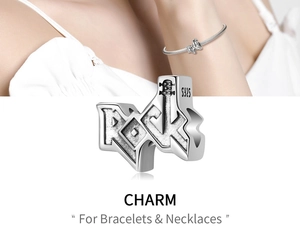 S925 sterling silver guitar charm with ROCK engraving for bracelets and necklaces